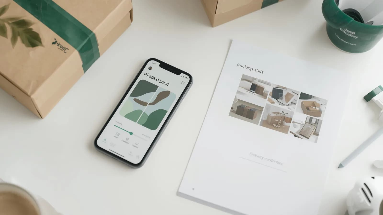 An editorial illustration of a phone showing an installment payment schedule paused mid-way, beside a sealed parcel and a single printed proof-of-delivery page.