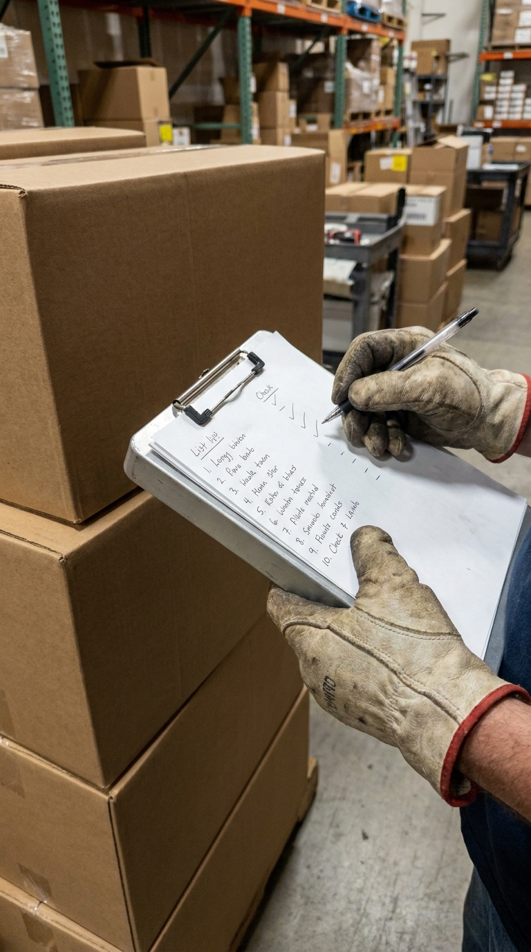Kutular paketleme listesiyle karşılaştırılıyor