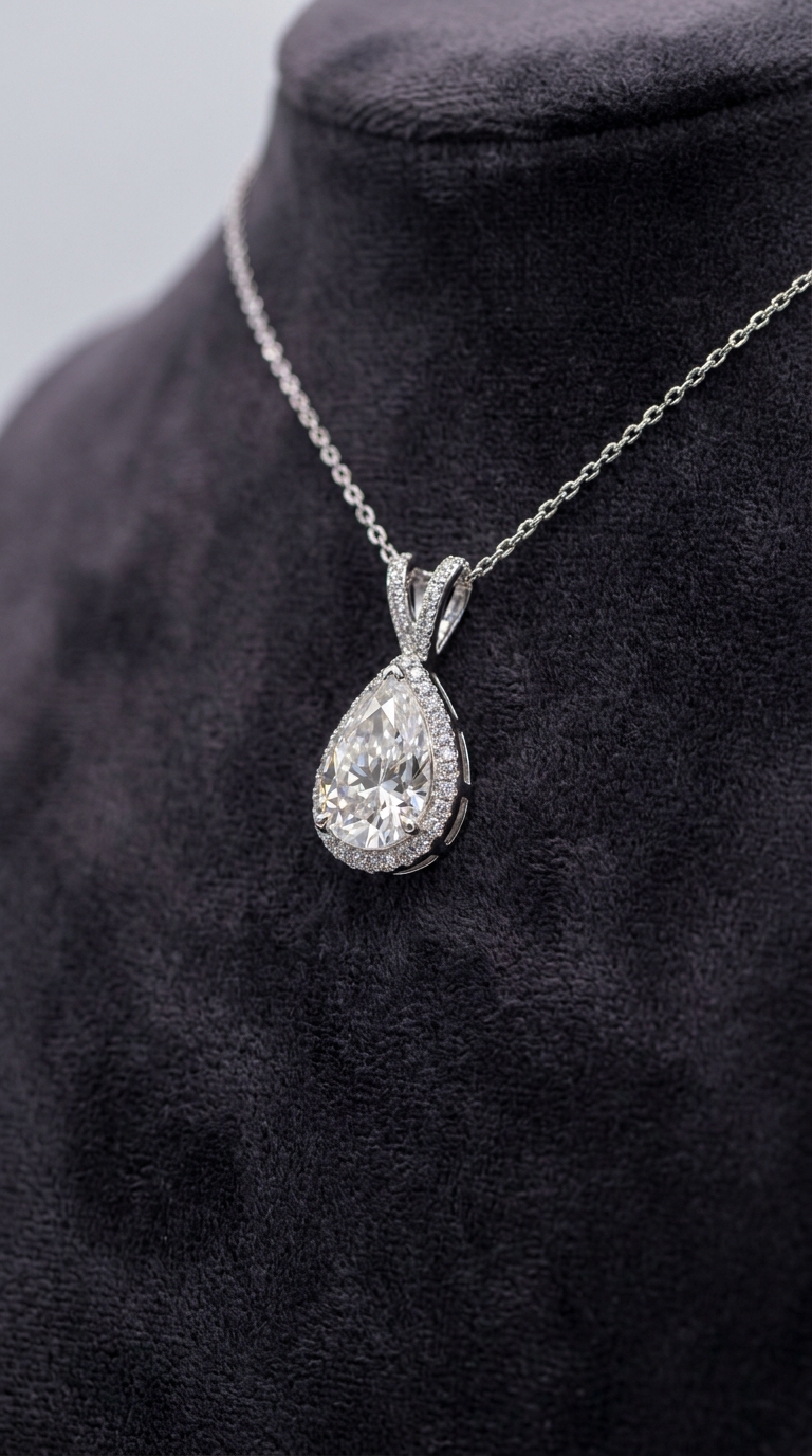 Diamond necklace on a velvet bust