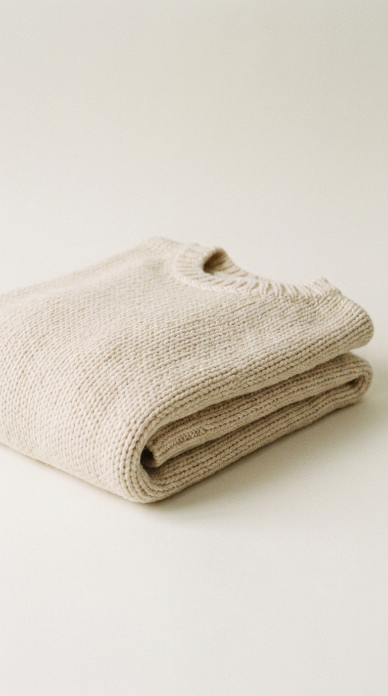A neatly folded knit sweater