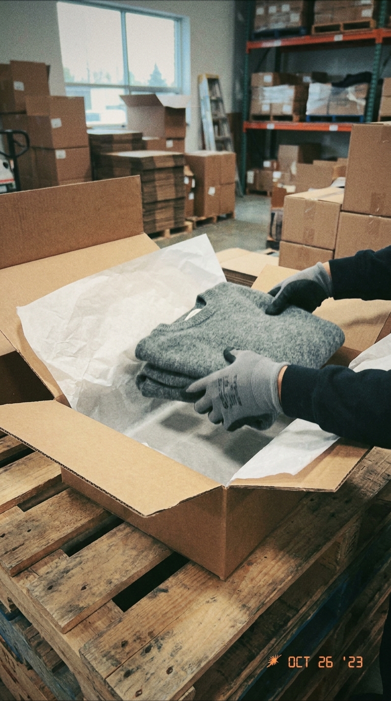 Placing the sweater into the shipping box