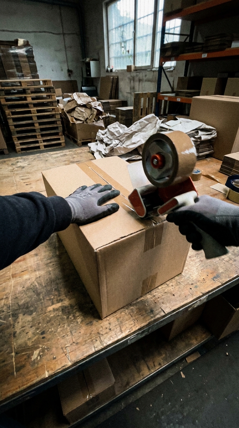 Sealing the shipping box with tape