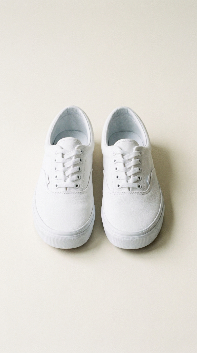 A pair of clean white sneakers