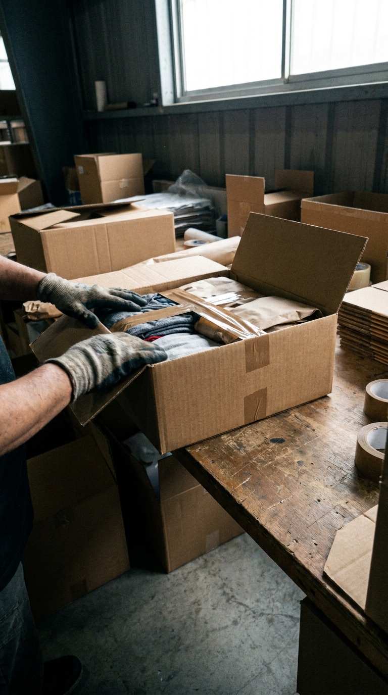Closing the shipping box lid
