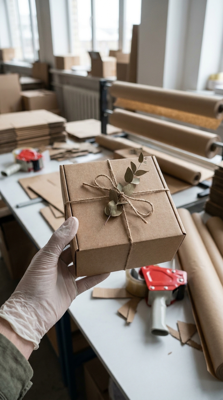 A neatly packed gift box held up to the camera