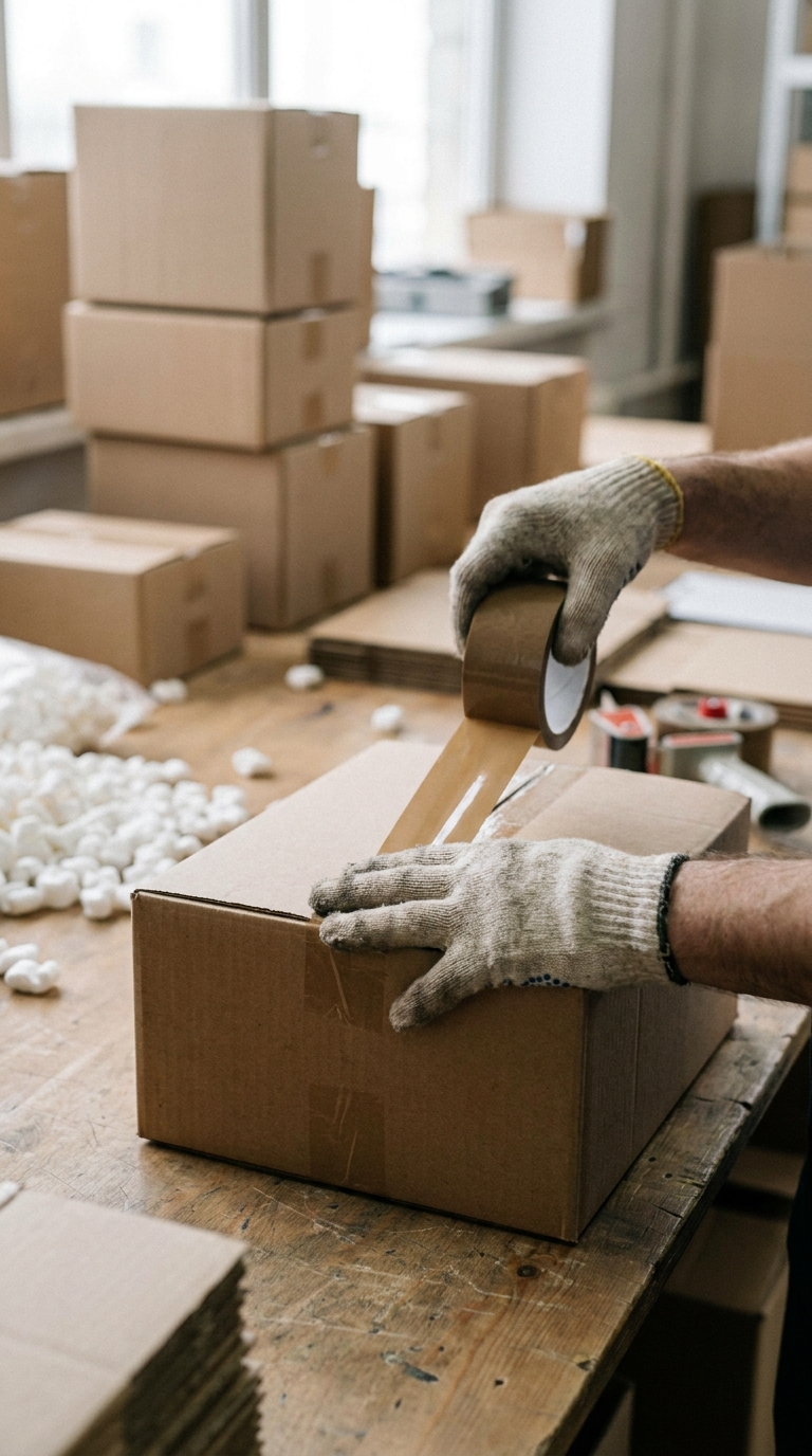 Sealing the shipping box with tape