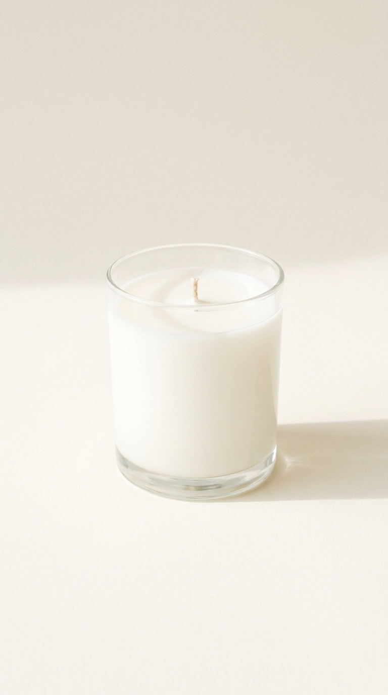 A scented candle in soft studio light