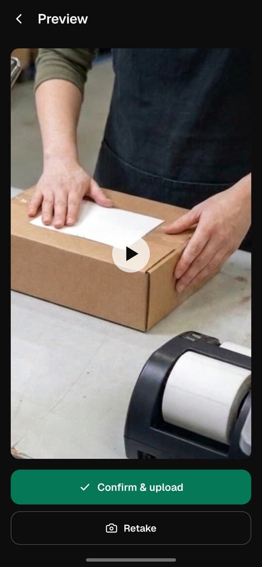 The preview screen with Confirm and upload.